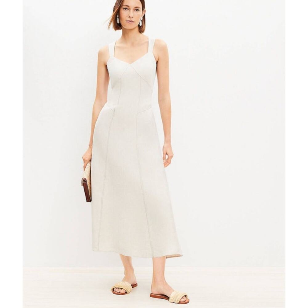 LOFT Linen Blend Maxi Dress Neutral Minimalist Summer Casual NWT Size 8